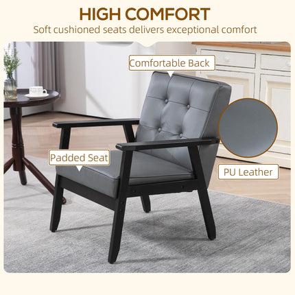 Set of 2 Accent Chair, PU Leather Armchair, Occasional Chair with Beech Wood Fra