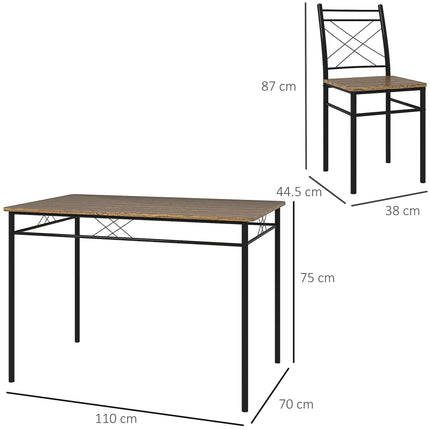 Modern 5-Piece Dining Table Set for 4 with Rectangle Oak Table and Steel Frame - Oak