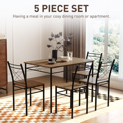 Modern 5-Piece Dining Table Set for 4 with Rectangle Oak Table and Steel Frame - Oak
