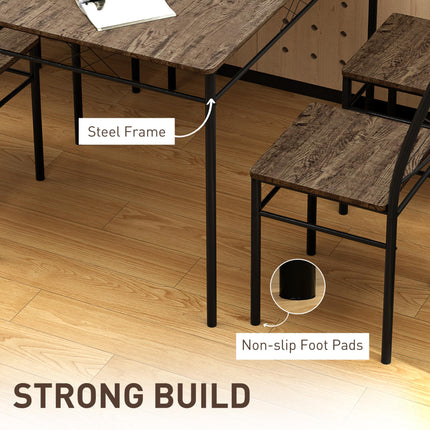 Modern 5-Piece Dining Table Set for 4 with Rectangle Oak Table and Steel Frame - Oak