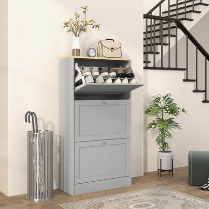 Modern Compact Three-Drawer Shoe Storage Cabinet - Grey