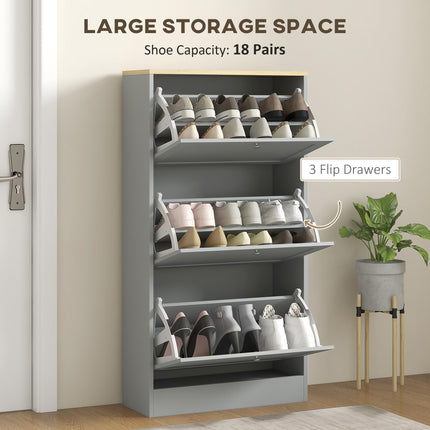 Modern Compact Three-Drawer Shoe Storage Cabinet - Grey