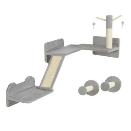 3-Piece Cat Wall Furniture Set with Scratching Posts, Pads, Perches & Toys - Light Grey