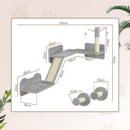 3-Piece Cat Wall Furniture Set with Scratching Posts, Pads, Perches & Toys - Light Grey