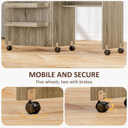 Folding Sewing Table with Drop Leaf, Storage Bins, Open Shelf & Wheels for Small Space - Grey
