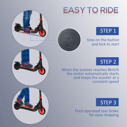 Folding Electric Scooter with Brake for Ages 6+ 8km/h Maximum Speed - Red