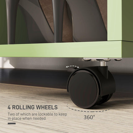 Mobile Open Wardrobe with Hanging Rail and Storage Shelves on Wheels - Green