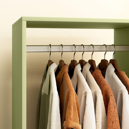 Mobile Open Wardrobe with Hanging Rail and Storage Shelves on Wheels - Green