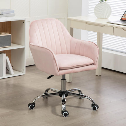 Velvet-Feel Tub Office Chair with Cushion - Pink