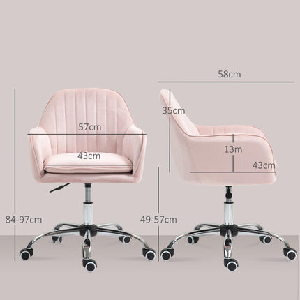 Velvet-Feel Tub Office Chair with Cushion - Pink