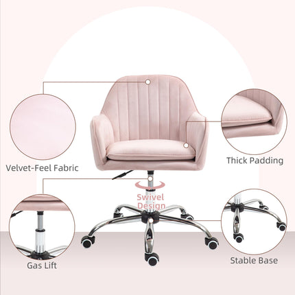 Velvet-Feel Tub Office Chair with Cushion - Pink