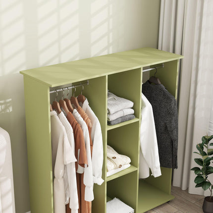 Open Wardrobe Double Mobile Storage Shelves Organizer W/6 Wheels-Green