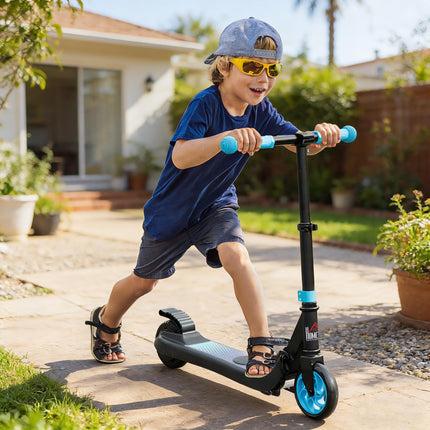 Folding Electric Scooter with Brake for Kids 6+ Years, 8km/h Speed - Blue