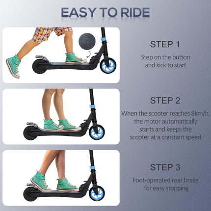 Folding Electric Scooter with Brake for Kids 6+ Years, 8km/h Speed - Blue