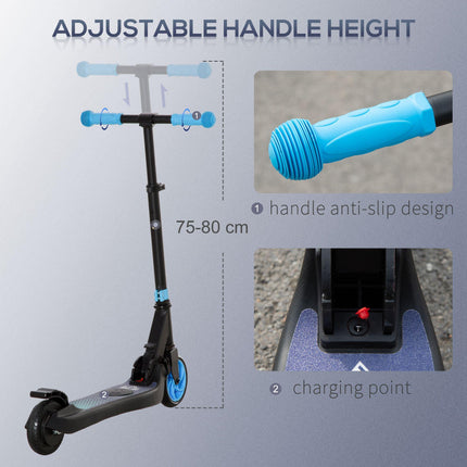 Folding Electric Scooter with Brake for Kids 6+ Years, 8km/h Speed - Blue