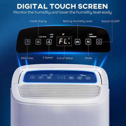 20L/Day Home Dehumidifier with 5L Tank, Continuous Drainage, 24H Timer & Digital Humidity Display - White