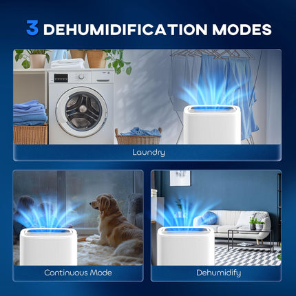 20L/Day Home Dehumidifier with 5L Tank, Continuous Drainage, 24H Timer & Digital Humidity Display - White