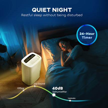 20L/Day Home Dehumidifier with 5L Tank, Continuous Drainage, 24H Timer & Digital Humidity Display - White