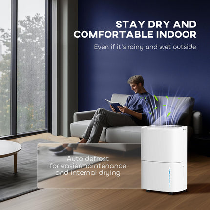 20L/Day Home Dehumidifier with 5L Tank, Continuous Drainage, 24H Timer & Digital Humidity Display - White