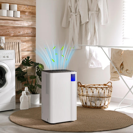 12L/Day Dehumidifier with 2L Tank, Continuous Drainage, Digital Display, Timer & Child Lock for Bedroom - White