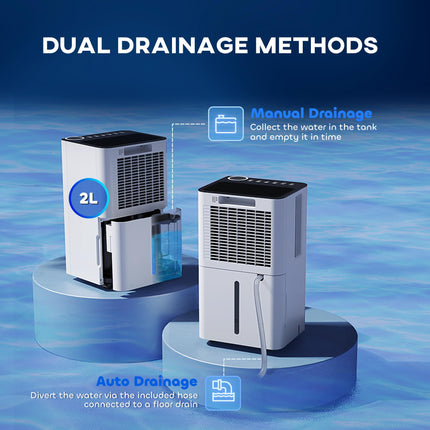 12L/Day Dehumidifier with 2L Tank, Continuous Drainage, Digital Display, Timer & Child Lock for Bedroom - White