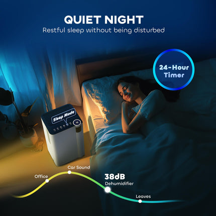 12L/Day Dehumidifier with 2L Tank, Continuous Drainage, Digital Display, Timer & Child Lock for Bedroom - White
