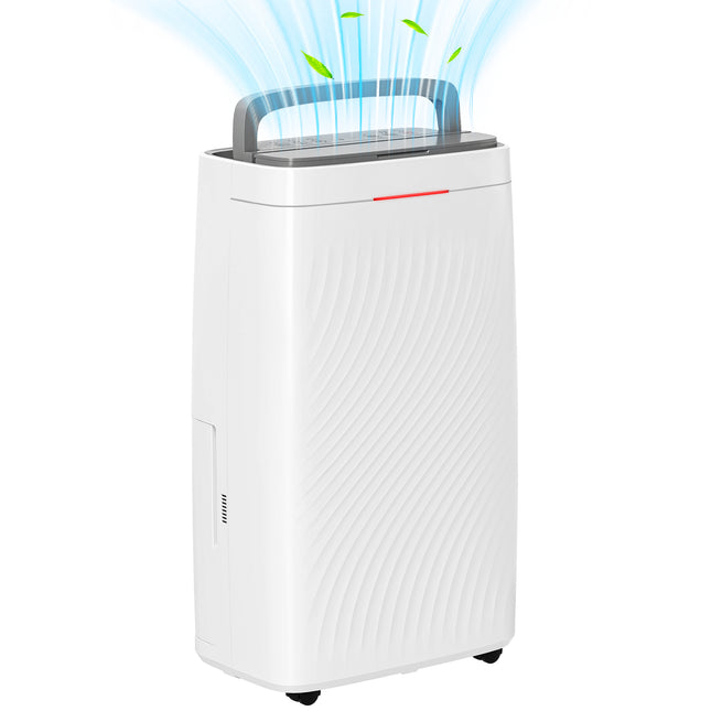 16L/Day Dehumidifier with Activated Carbon Filter, 5.5L Tank, Continuous Drainage, 24H Timer, Humidity Light - White