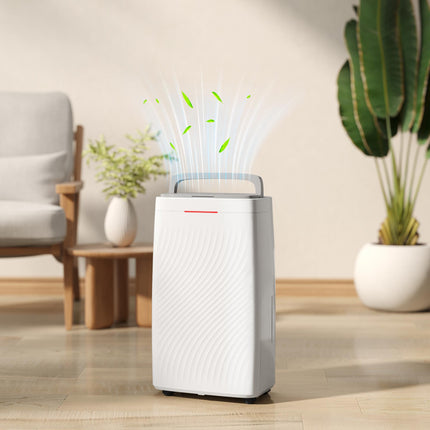 16L/Day Dehumidifier with Activated Carbon Filter, 5.5L Tank, Continuous Drainage, 24H Timer, Humidity Light - White