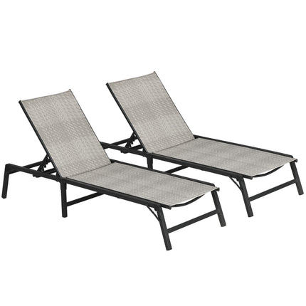 Foldable Outdoor PE Rattan Sun Lounger Set of 2, Patio Wicker Recliners Lounge C