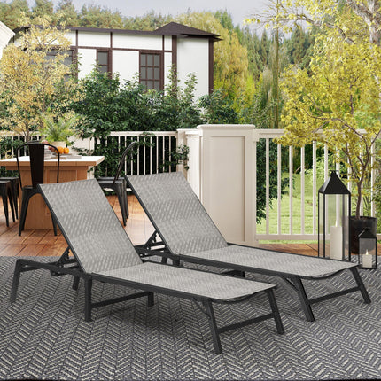 Foldable Outdoor PE Rattan Sun Lounger Set of 2, Patio Wicker Recliners Lounge C