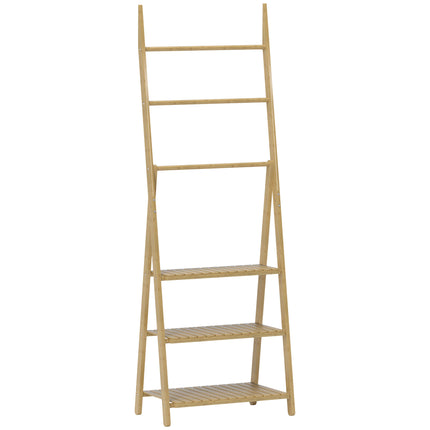 Three-Shelf Bamboo Bathroom Storage Unit with Towel Racks - Natural Finish