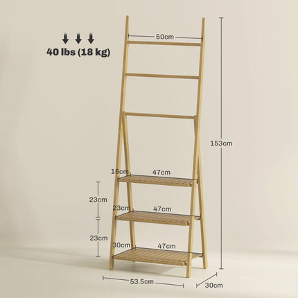 Three-Shelf Bamboo Bathroom Storage Unit with Towel Racks - Natural Finish