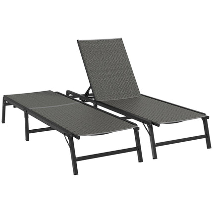 Foldable Outdoor PE Rattan Sun Lounger Set of 2, Patio Wicker Recliners Lounge C 1