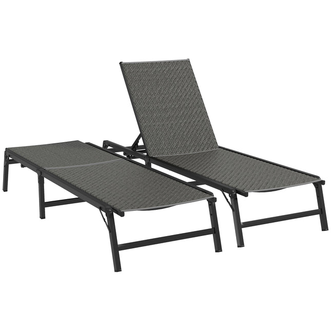 Foldable Outdoor PE Rattan Sun Lounger Set of 2, Patio Wicker Recliners Lounge C 1