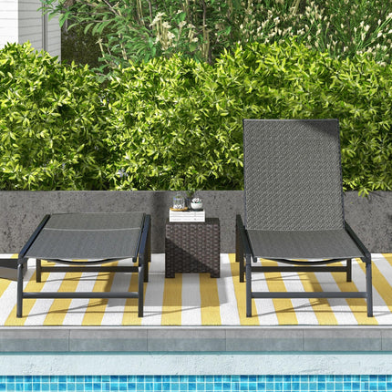 Foldable Outdoor PE Rattan Sun Lounger Set of 2, Patio Wicker Recliners Lounge C 1