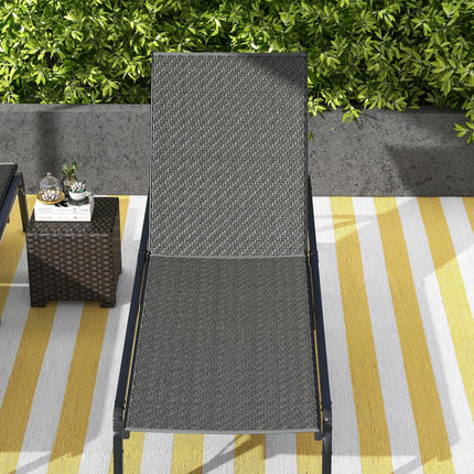 Foldable Outdoor PE Rattan Sun Lounger Set of 2, Patio Wicker Recliners Lounge C 1