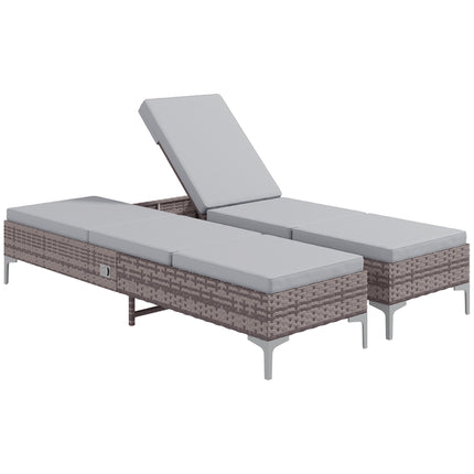 Outdoor PE Rattan Sun Lounger Set of 2, Multi-position Backrest Adjustable Singl