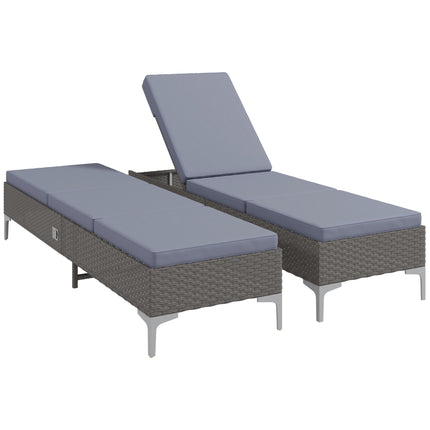 Outdoor PE Rattan Sun Lounger Set of 2, Multi-position Backrest Adjustable Singl