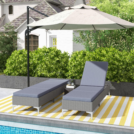 Outdoor PE Rattan Sun Lounger Set of 2, Multi-position Backrest Adjustable Singl