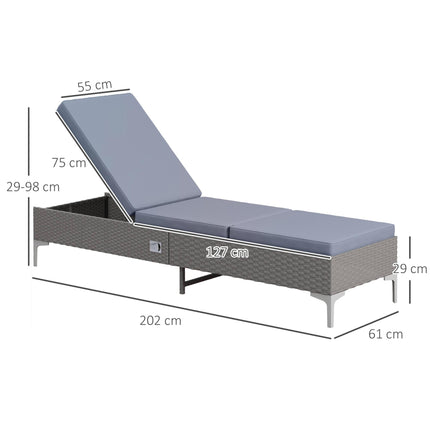 Outdoor PE Rattan Sun Lounger Set of 2, Multi-position Backrest Adjustable Singl