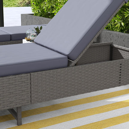 Outdoor PE Rattan Sun Lounger Set of 2, Multi-position Backrest Adjustable Singl