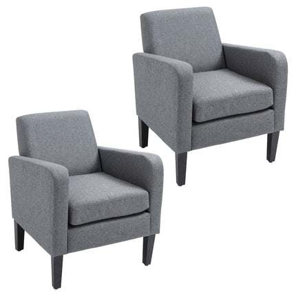 2 Pieces Modern Armchairs with Rubber Wood Legs, Upholstered Accent Chairs, Sing