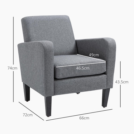 2 Pieces Modern Armchairs with Rubber Wood Legs, Upholstered Accent Chairs, Sing