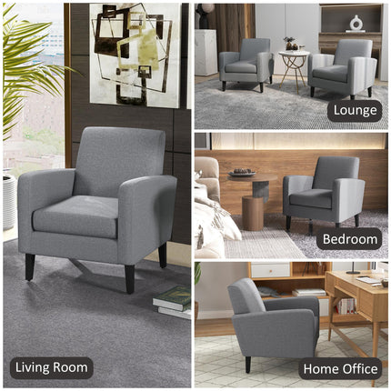 2 Pieces Modern Armchairs with Rubber Wood Legs, Upholstered Accent Chairs, Sing