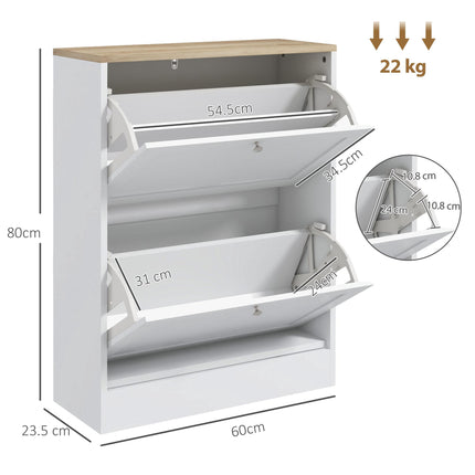 Two Flip Drawer Shoe Cabinet - White