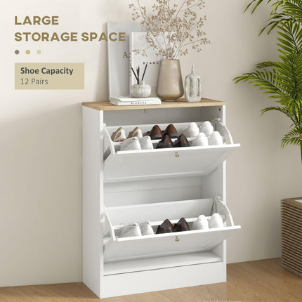 Two Flip Drawer Shoe Cabinet - White