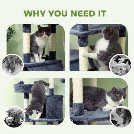 206cm Cat Tree, Multi-Level Cat Tower with Scratching Posts and Board, Beds, Condos, Platforms, Toy Balls, Dark Grey