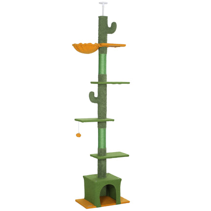 Adjustable 230-275cm Floor-to-Ceiling Cat Tree with Scratching Posts and Hammock - Green