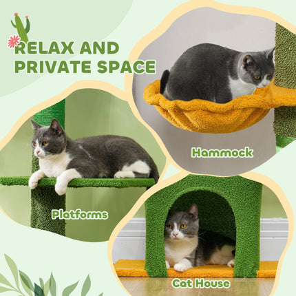 Adjustable 230-275cm Floor-to-Ceiling Cat Tree with Scratching Posts and Hammock - Green