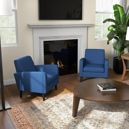 Set of 2 Modern Upholstered Armchairs with Rubber Wood Legs for Living Room and Bedroom - Blue